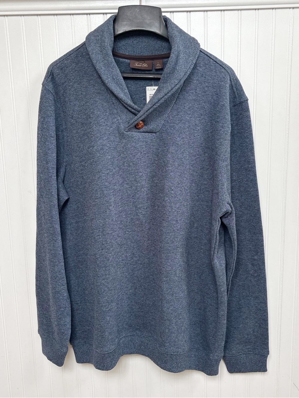 Tasso Elba Men’s Large Pebbled Blue Shawl Collar Sweater 100% Cotton NEW